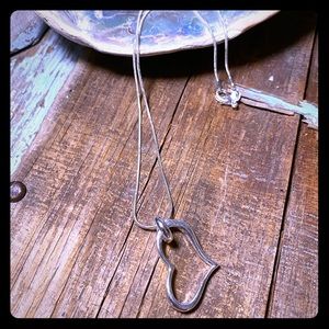 Sterling  Floating Circle and Heart Necklace